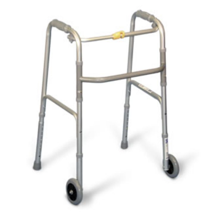 Airgo folding Walker, 5" Wheels & Opt. Glide Tips, Small Adult, Silver