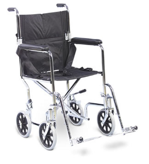 Amg Transport Chair, 17", Fold-Down Back, Det. Footrests