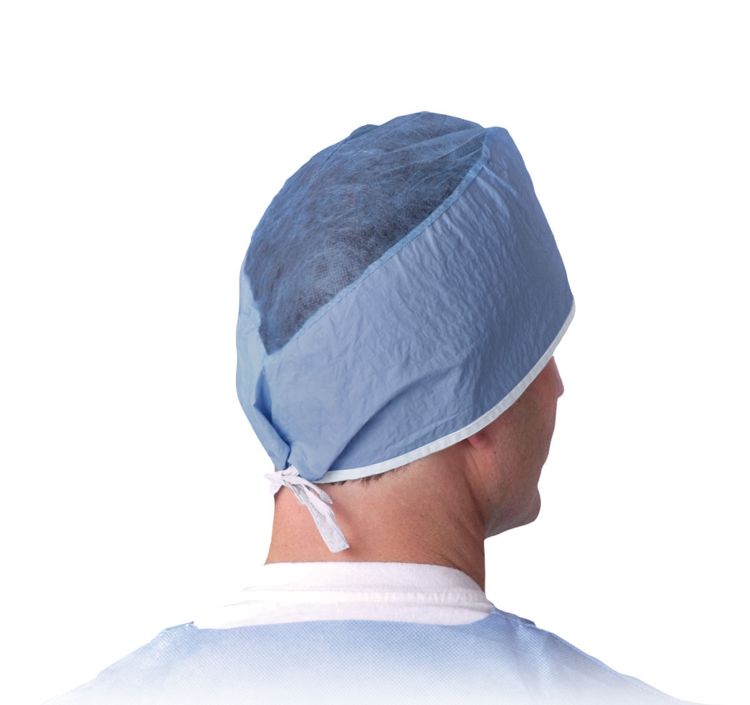 Surgeon Cap  Tie Back  Scrim  Blue  Lf