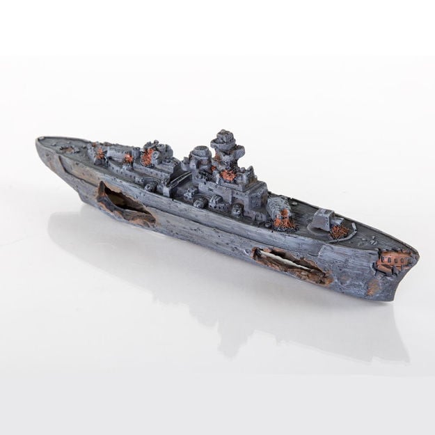 BioBubble Decorative Sunken Battleship 13" x 2.25" x 4.25" 