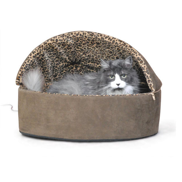 K&H Pet Products Thermo-Kitty Bed Deluxe Hooded Small Mocha 16" x 16" x 14"