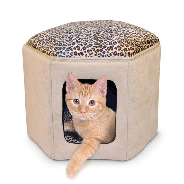 K&H Pet Products Thermo-Kitty Sleephouse Tan / Leopard 17" x 16" x 13"