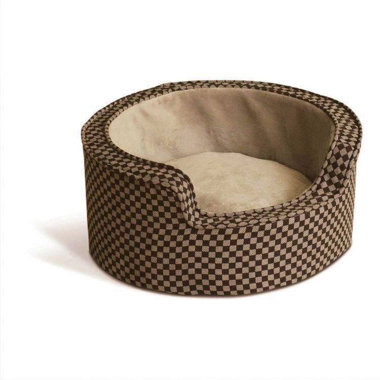 K&H Pet Products Round Comfy Sleeper Self-Warming Pet Bed Small Tan / Brown 18" x 18" x 8" 