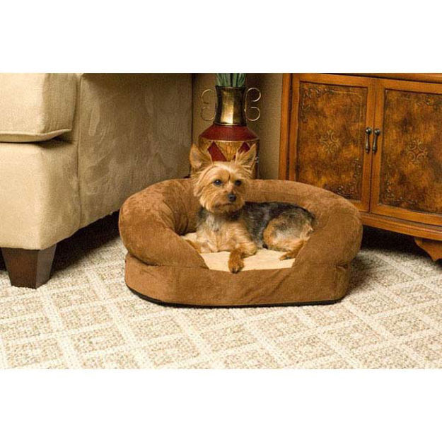 K&H Pet Products Ortho Bolster Sleeper Pet Bed Small Brown Velvet 20" x 16" x 8"