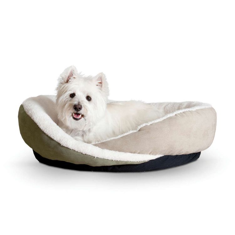 K&H Pet Products Huggy Nest Pet Bed Small Green / Tan 22" x 19" x 6" 