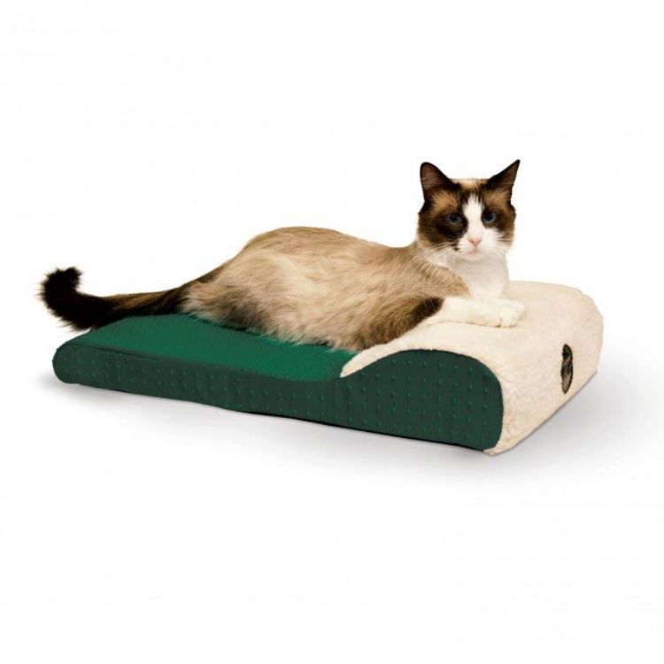 K&H Pet Products Ultra Memory Chaise Pet Lounger Green 14"  x 22" x 4" 