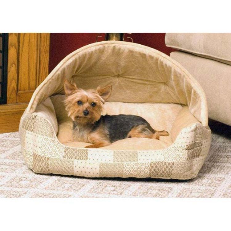 K&H Pet Products Lounge Sleeper Hooded Pet Bed Tan 20" x 25" x 13"