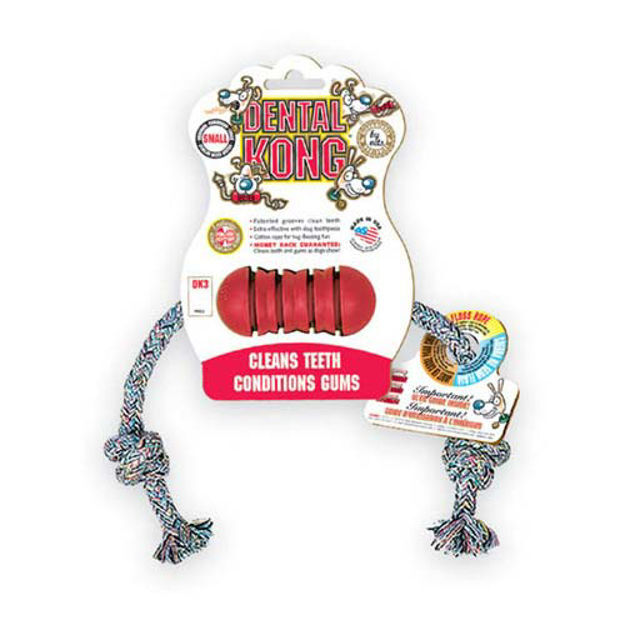 Kong Dental Kong with Rope Dog Toy Small Red 6.5" x 5.8" x 1.5" 