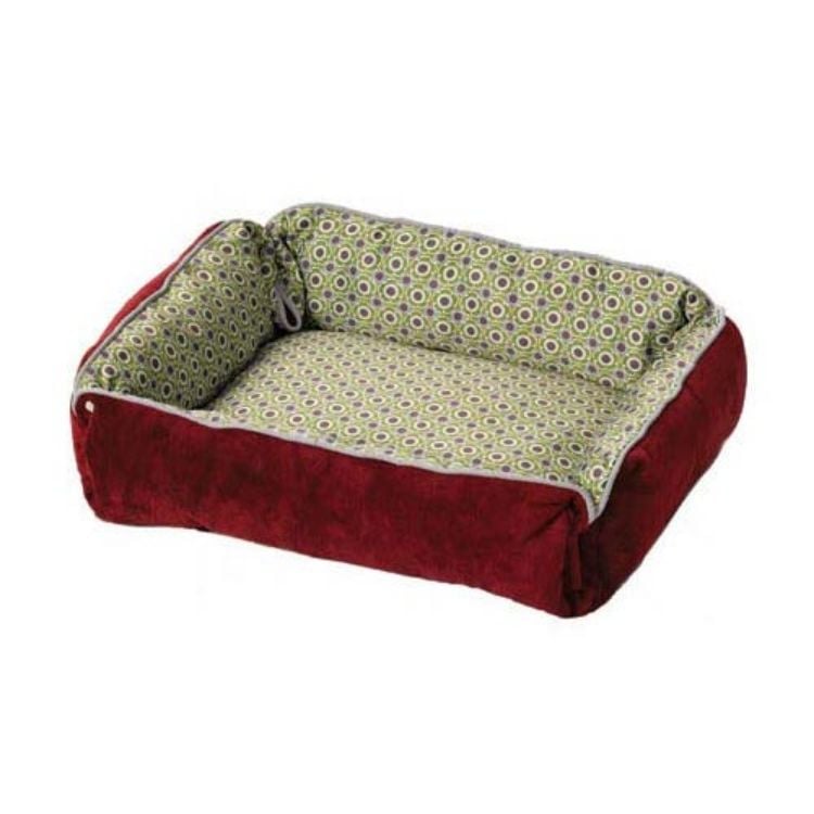 Midwest Quiet Time Boutique Reversible Snap-Bolster Dog Bed  Burgundy / Wine 21" x 17" x 5" 