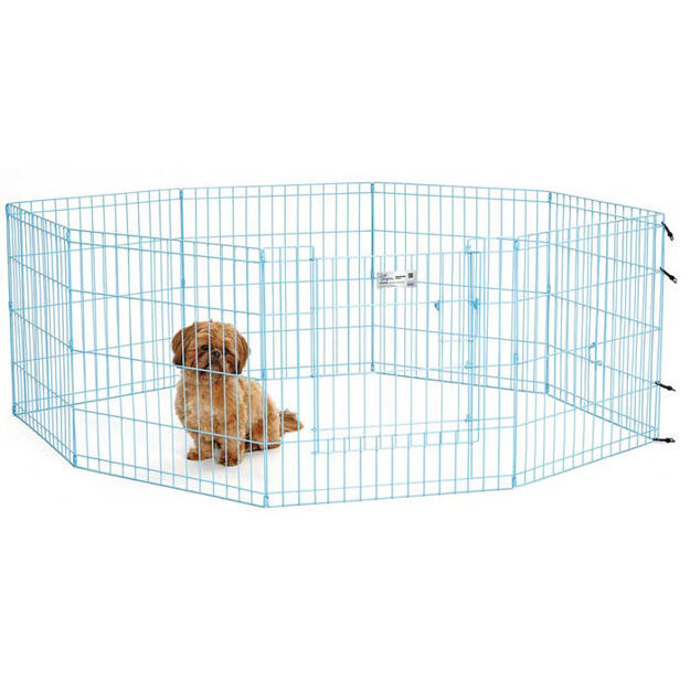 Midwest Life Stages Pet Exercise Pen with Full MAX Lock Door 8 Panels Blue 24" x 24" 