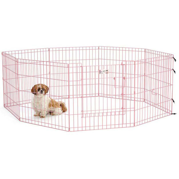 Midwest Life Stages Pet Exercise Pen with Full MAX Lock Door 8 Panels Pink 24" x 24" 