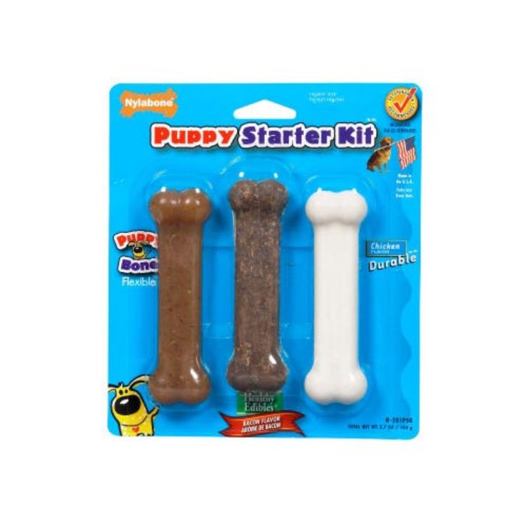 Nylabone Puppy Chew Toy Starter Kit Brown / White 4.5" x 1.5" x 1.5"