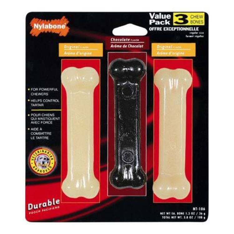 Nylabone Durable Dog Chew Toy Triple Pack Black / White 4.5" x 1.5" x 1.5"