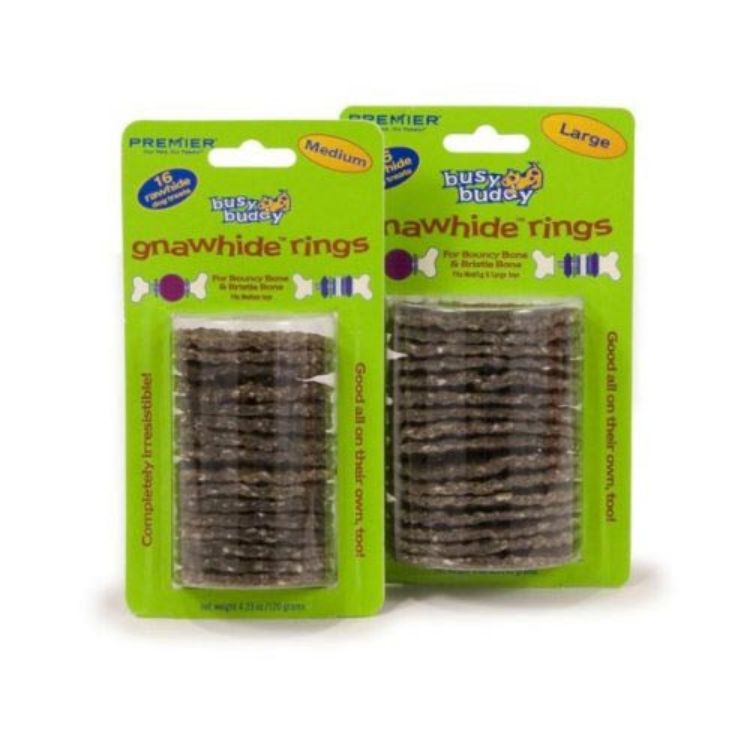 Premier Busy Buddy Gnawhide Rings - Cornstarch 16 pack Large Brown