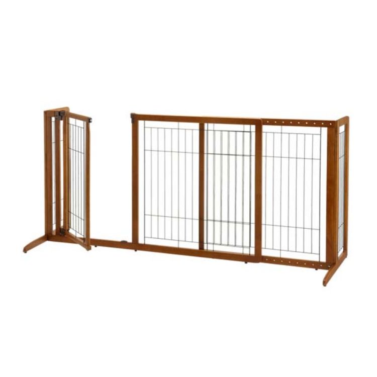 Richell Deluxe Freestanding Pet Gate with Door Medium Brown 61.8 - 90.2" x 24" x 28"