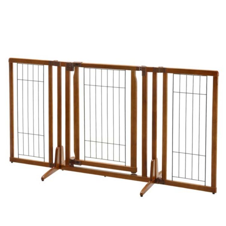 Richell Premium Plus Freestanding Pet Gate with Door Brown 34" - 63" x 26" - 20.5" x 32"