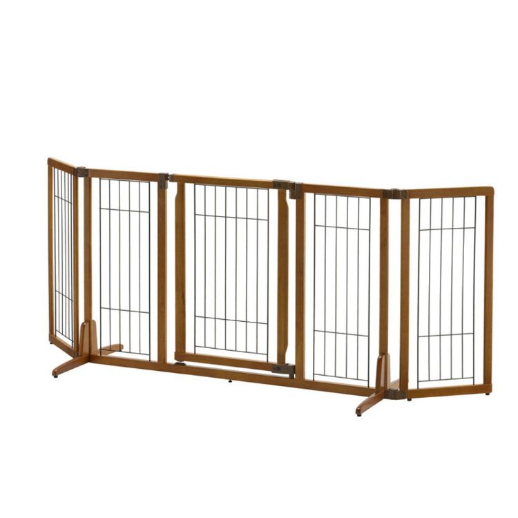 Richell Wide Premium Plus Freestanding Pet Gate with Door Brown 55.1" - 84.3" x 20.5" - 26" x 32"