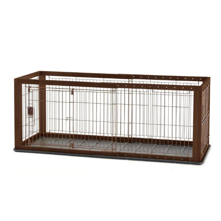Richell Expandable Pet Crate with Floor Tray Small Brown 37" - 62.2" x 24.6" x 2.4" 