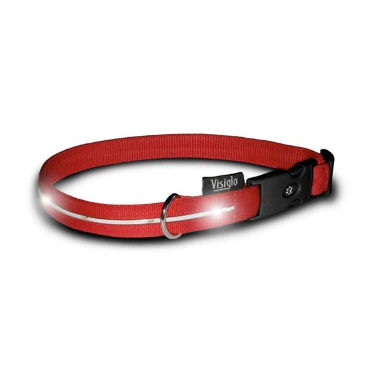 Visiglo Nylon Collar with LED Lights Medium Red / White 