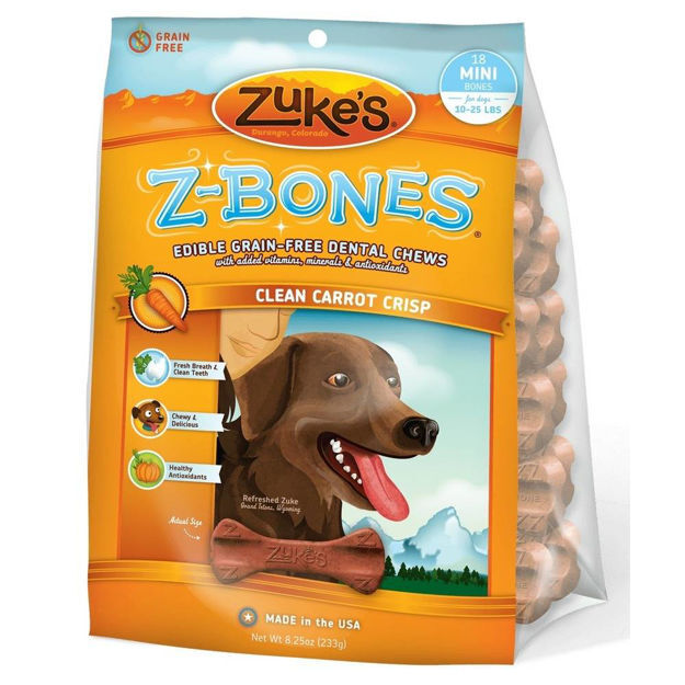 Zuke's Z-Bones Grain Free Edible Dental Chews Clean Carrot Crisp 18 count Small 
