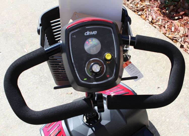 Drive Scout mobility scooter dashboard with start knob and control features