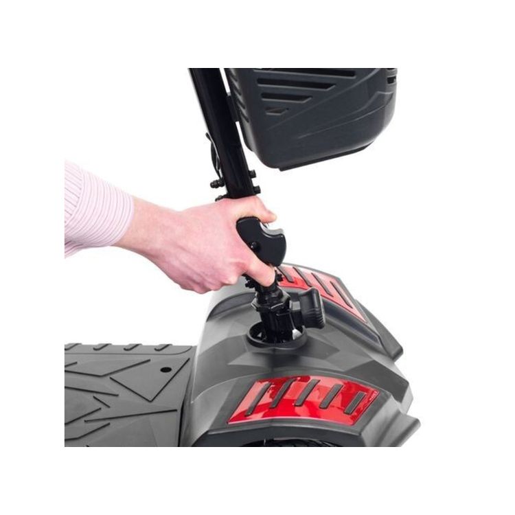 Drive Medical Scout 4-wheel scooter showing adjustable front handles and knob adjustment system