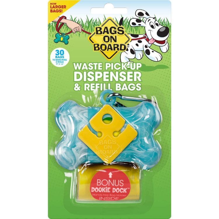 Bags on Board Waste Pick-Up Dispenser and Refill Bags with Dookie Dock 30 bags Turquoise
