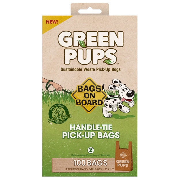 Bags on Board Green-Ups Waste Pick-Up Hand Tie Bags 100 count Brown