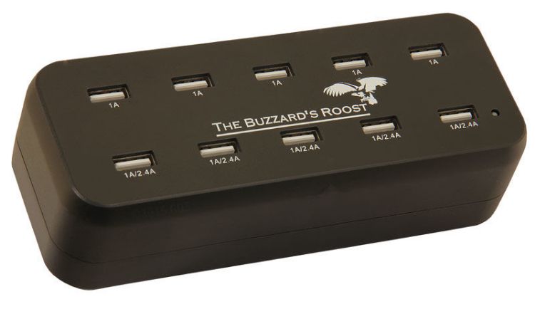 The Buzzard's Roost 10 Port Multi Charger for Garmin Alpha, DC50, TT10, T5 or TT15 Black 6" x 2.5" x 2.5"