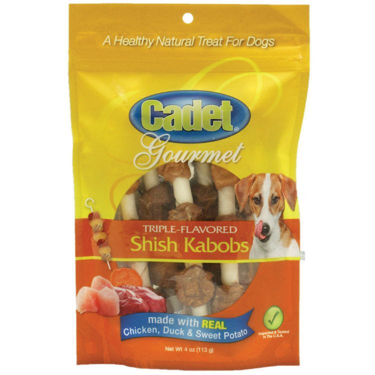 Cadet Gourmet Rawhide Shish Kabob Triple Flavor Treats Chicken, Duck and Sweet Potato 4 ounces