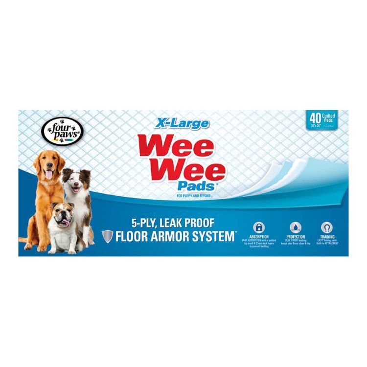 Four Paws Wee-Wee Pads 40 pack Extra Large White 28" x 34" x 0.1