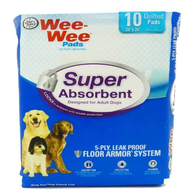 Four Paws Wee-Wee Super Absorbent Pads 10 count White 24" x 24" x 0.1"
