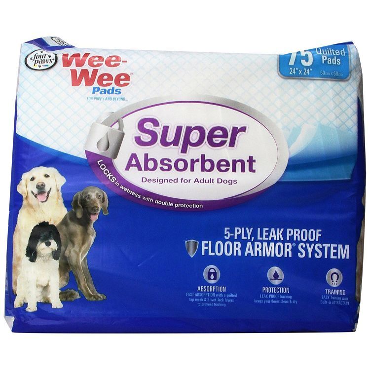 Four Paws Wee-Wee Super Absorbent Pads 75 count White 24" x 24" x 0.1"