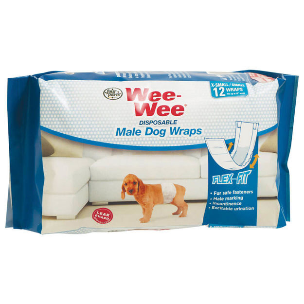 Four Paws Wee-Wee Disposable Male Dog Wraps 12 pack Extra Small / Small White