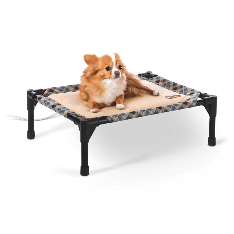 K&H Pet Products Thermo-Pet Cot Small Tan / Plaid 17" x 22" x 7"
