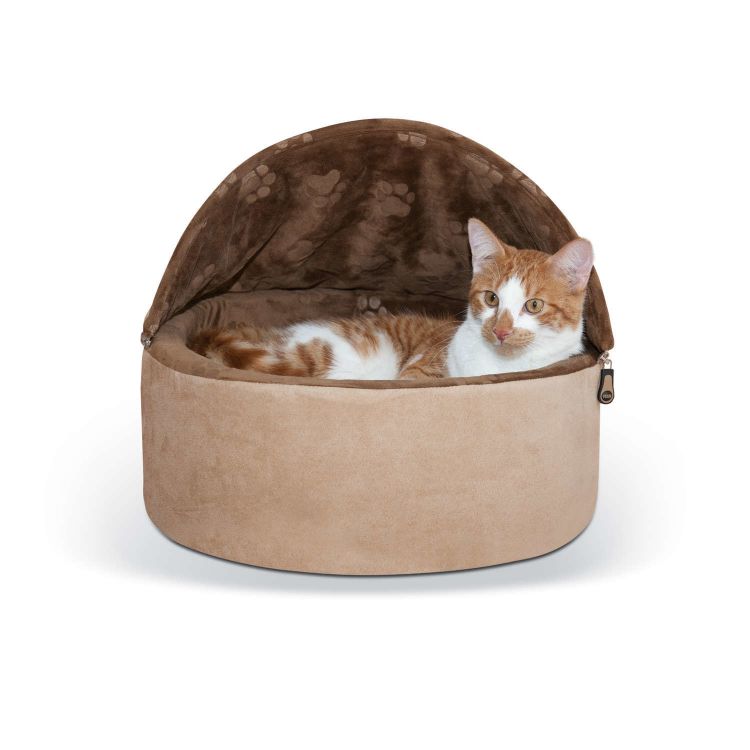 K&H Pet Products Self-Warming Kitty Bed Hooded Small Chocolate/Tan 16" x 16" x 12.5"