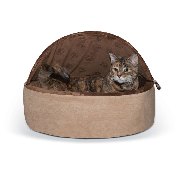 K&H Pet Products Self-Warming Kitty Bed Hooded Large Chocolate/Tan 20" x 20" x 12.5"