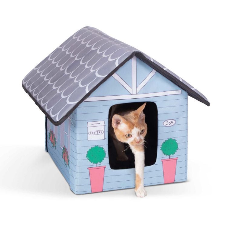 K&H Pet Products Outdoor Kitty House Cat Shelter (Unheated) Cottage Design Blue 18" x 22" x 17"