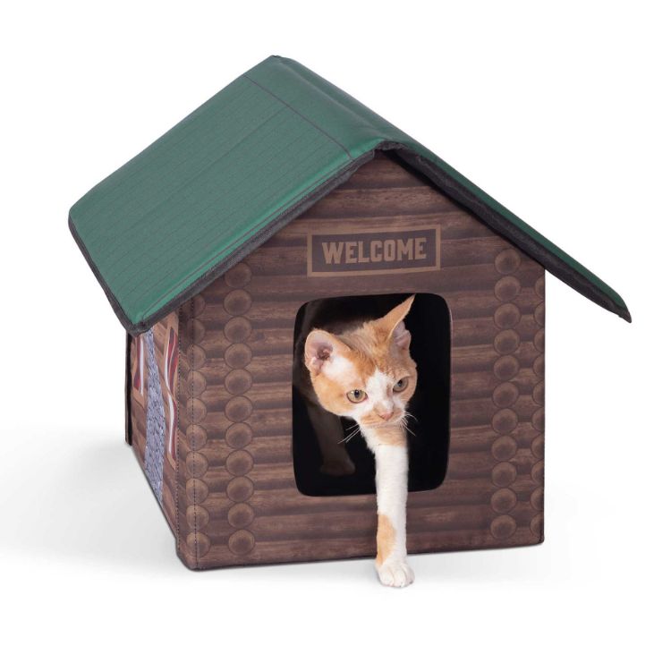 K&H Pet Products Outdoor Kitty House Cat Shelter (Unheated) Log Cabin Design Brown 18" x 22" x 17"