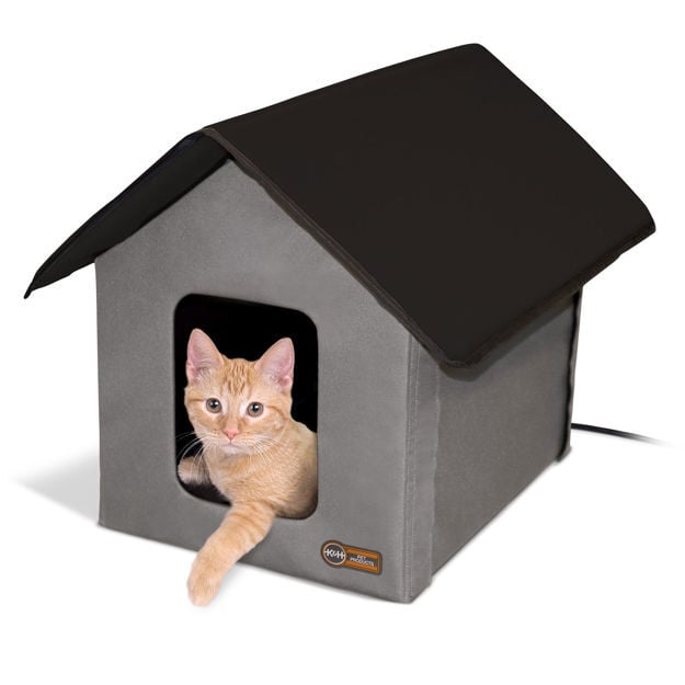 K&H Pet Products Heated Outdoor Kitty House Gray / Black 22" x 18" x 17"