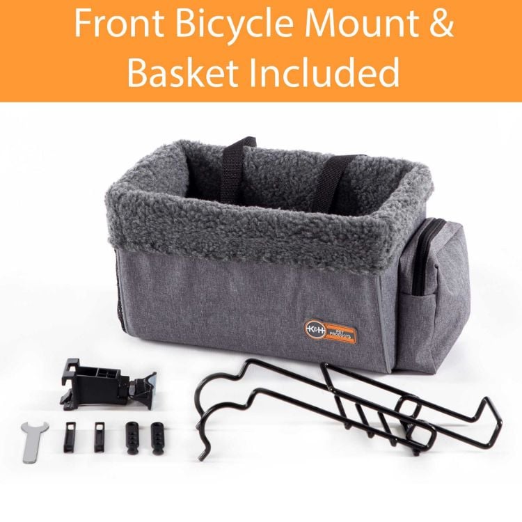 K&H Pet Products Travel Bike Basket for Pets Small Gray 9" x 12.5" x 8"