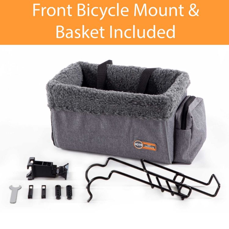 K&H Pet Products Travel Bike Basket for Pets Large Gray 12" x 16" x 10"