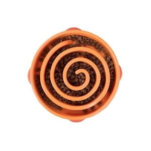 Outward Hound Fun Feeder Slo-Bowl Swirl Large Orange 10.5" x 10.5" x 2"