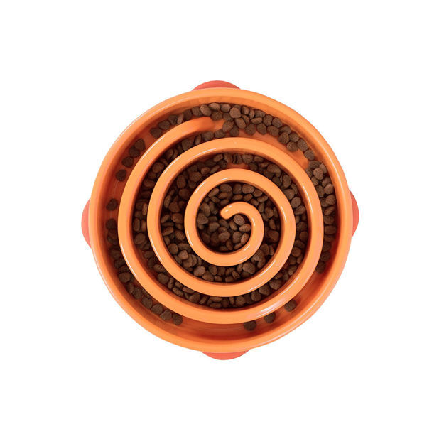 Outward Hound Fun Feeder Slo-Bowl Swirl Small Orange 8" x 8" x 2.25"