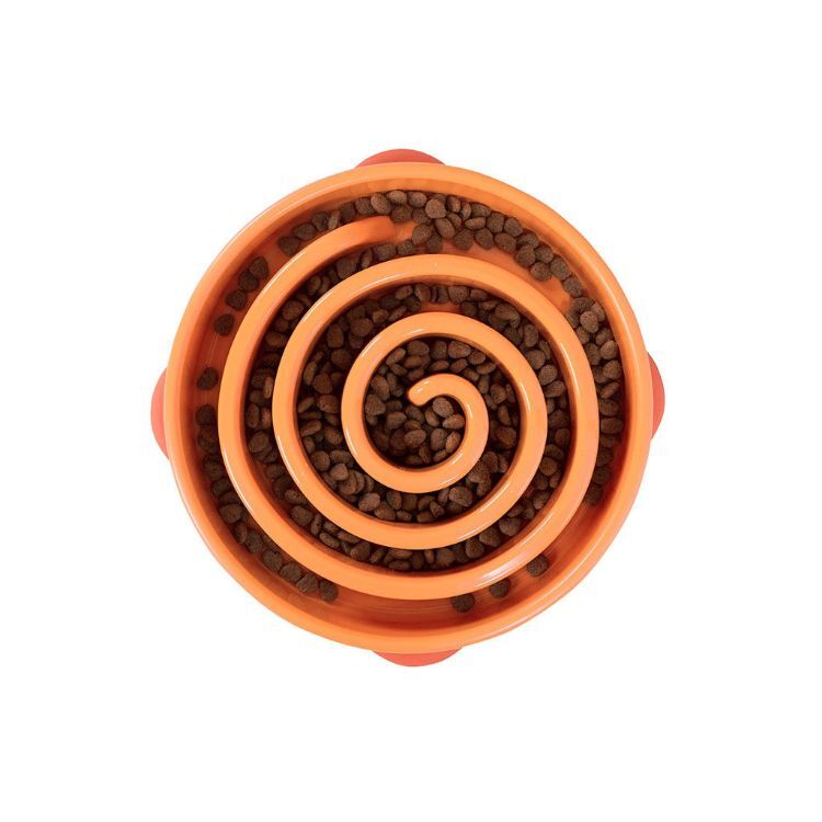 Outward Hound Fun Feeder Slo-Bowl Swirl Small Orange 8" x 8" x 2.25"