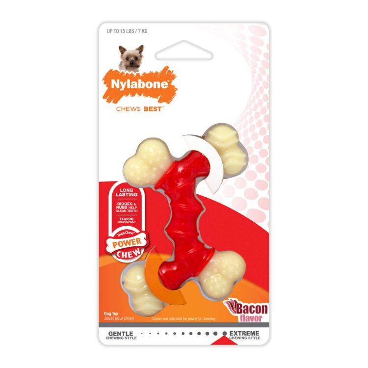 Nylabone Power Chew Double Bone Bacon Chew Toy Petite