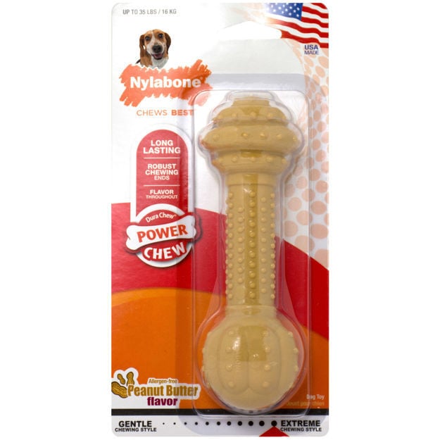 Nylabone Power Chew Barbell Peanut Butter Dog Toy Medium/Large