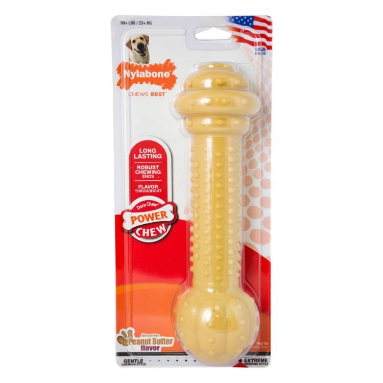 Nylabone Power Chew Barbell Peanut Butter Dog Toy Monster