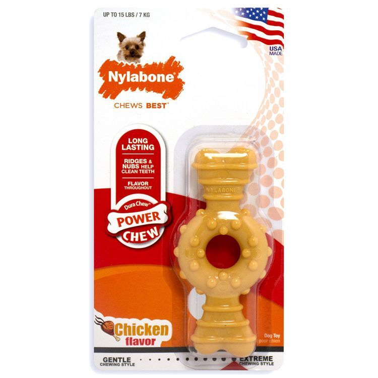 Nylabone Dura Chew Textured Ring Bone Dog Chew Chicken Extra Small 4" x 2" x 0.5"