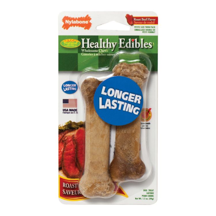 Nylabone Healthy Edibles Longer Lasting Beef Treats Petite 2 count